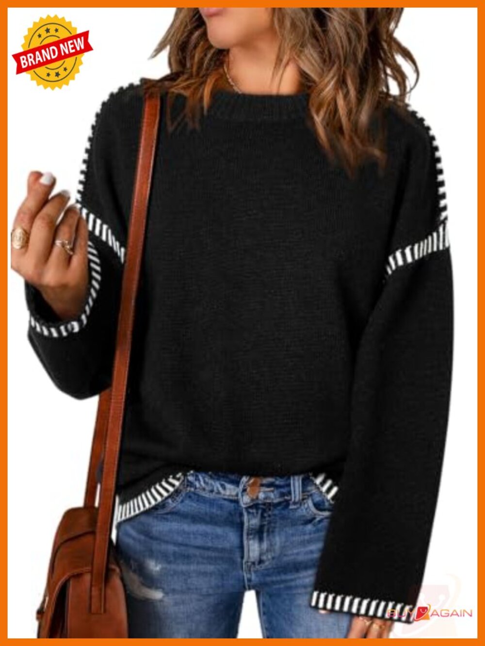 Oversized Crewneck Cable Knit Pullover Sweater Loose Fit